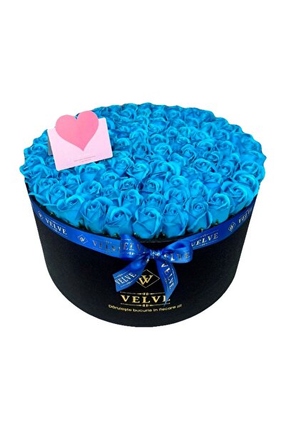 velve Aranjament floral gigant cu 101 trandafiri de sapun albastri, in cutie ...