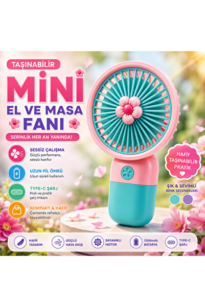 TechFix Şarjlı Mini El Ve Masa Fanı Çiçek Desenli Mini El Fanı