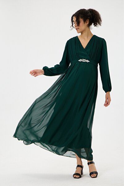 KATLİN MATERNİTY WEAR Maternity Lined Chiffon Dress with Stone Belt Detail at...