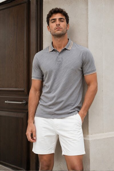 Madmext Мъжка тениска Smoked Polo Neck Regular Fit 6110