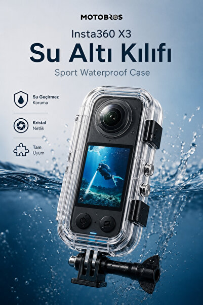 Motobros İnsta360 X3 Su Altı Kılıfı Aksiyon Kamera Kılıfı Premium Su Geçirmez...