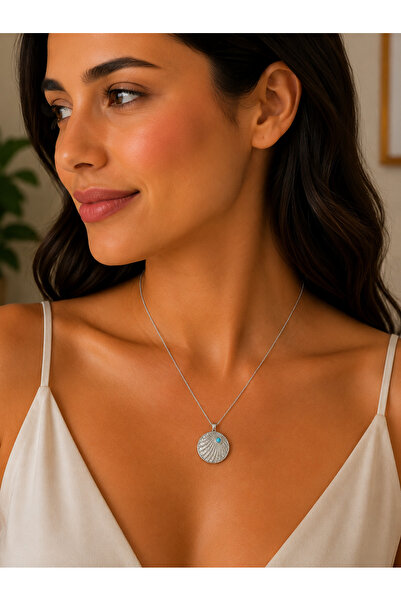 coco shopier 316L Steel Silver Color Chain Zircon Stone Blue Stone Detailed M...