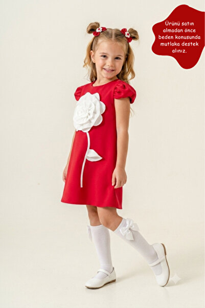 Eray Kids Rochie de seara eleganta cu maneca scurta si detaliu trandafir pent...