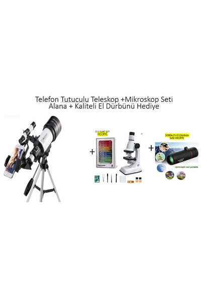 Genel Markalar 3'lü Set-Teleskop+ Mikroskop Alana 2000X Dürbün Hediye (150 Ka...