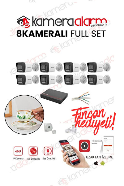 Hikvision 8 Kameralı Mikrofonlu Gece Renkli 2MP IP Kamera Seti - 1TB HDD- 30 ...