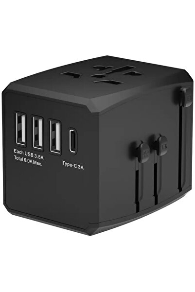 Techsuit HHT904-B1 Adaptor de călătorie, 15W, 3A, 3 x USB-A - 1 x USB-C, Negru
