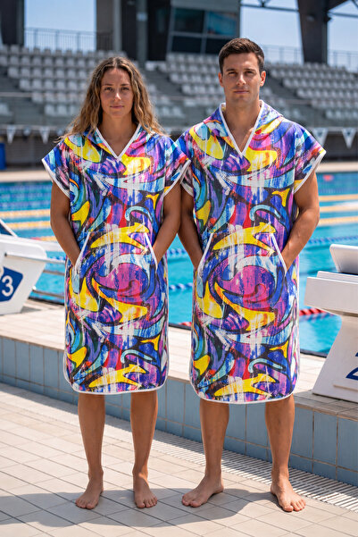 sporsuit Melas Unisex Swimmer Training Sea Pool Hooded Arena Poncho Towel for...