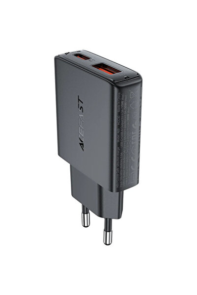 Acefast A69 PD 30W GaN USB-A USB-C wall charger - black