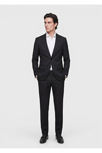 Ramsey Black Plain Regular Fit 100% Wool Suit