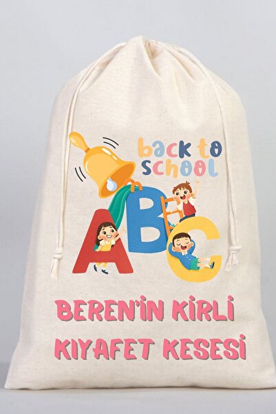 Puppetzzz Okul Desenli Kişiselleştirilebilir Organik Ham Bez Pamuklu Kirli Kı...