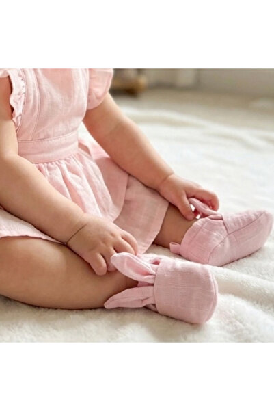 DEUX LAPINS % 100 Pamuk Tavşan Kulaklı Müslin Bebek Patik – Innocent Pink-düz...