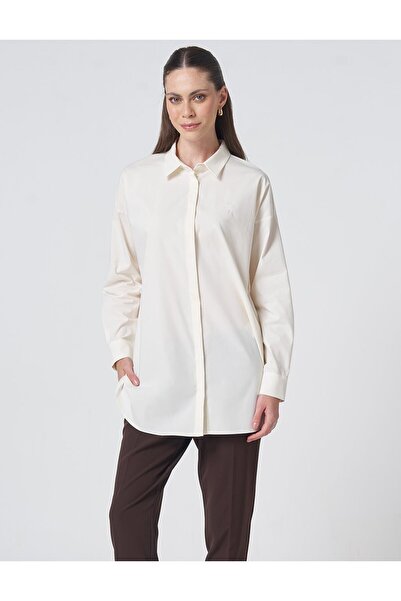 Kayra Gömlek Yaka Basic Poplin Tunik Ekru