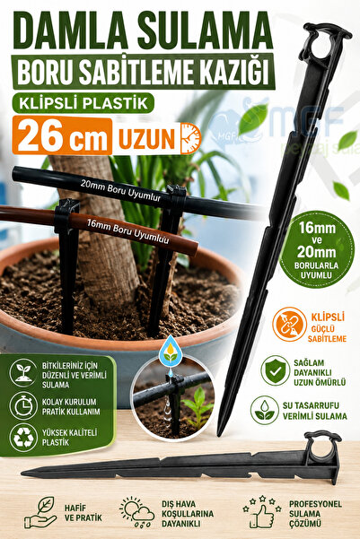 MGF PLAST Mgf 20 Adet X Klipsli 26cm. Damla Sulama Kazığı Parçası Aparatı Dam...
