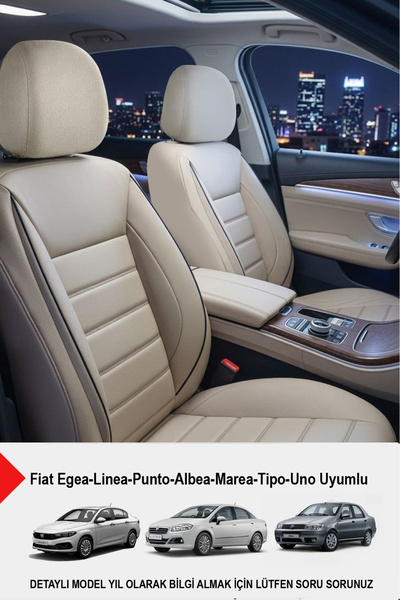 GM-DESIGN Jet Bej Deri Oto Koltuk Kılıfı (FİAT Egea-Linea-Punto-Albea-Marea-T...