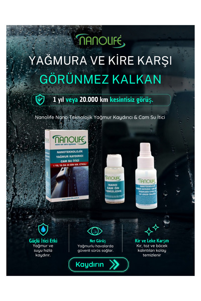NanoLife Nano Car Care Systems - 1 Yıl-20 Bin Km. Etkili Yağmur Kaydırıcı Cam...