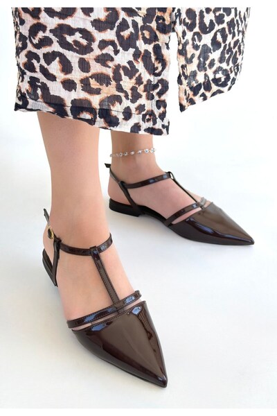 Erbilden Women's Ballet Shoes Brown Patent Leather Canca