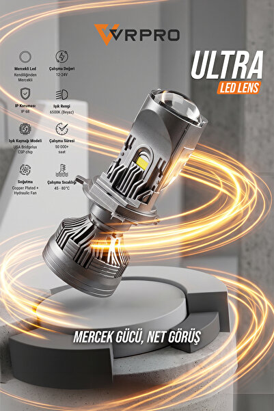 vr pro H4 Mercekli Led Far Ampulü 25.000 Lümen ŞİMŞEK ETKİLİ UFUK ÇİZGİLİ ULT...
