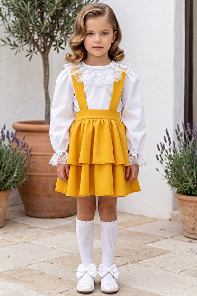 Parla Kids Rochie pentru fetiță Helen, galbenă, cu bretele, cu dantelă, 29 oc...