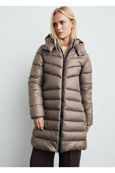 MANGO Woman Kapüşonlu midi kapitone anorak