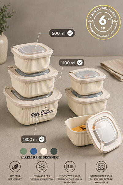 Stile Cucina Set of 6 Vacuum Leakproof Storage Containers Suitable for Microw...