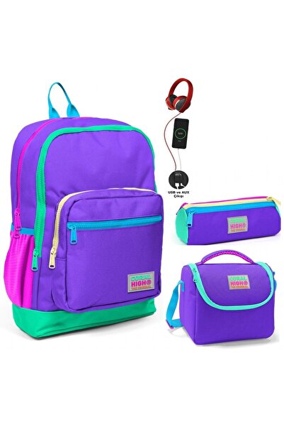 Coral High Mor Usb Soketli Üçlü Ilkokul Çanta Seti - Kız Çocuk