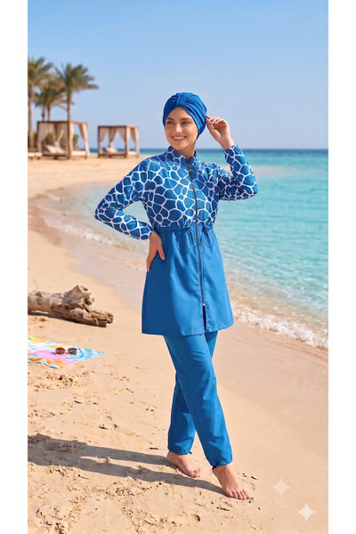 My-o Women's Woven Fabric Hijab Swimsuit with Adjustable Cuffs and Stopper