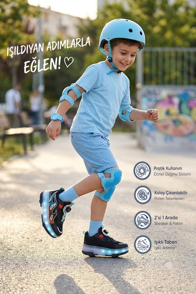 Nstil Unisex Çocuk Spor Ayakkabı Akıllı Bağcıklı Çıkarılabilen Patenli Işıklı...
