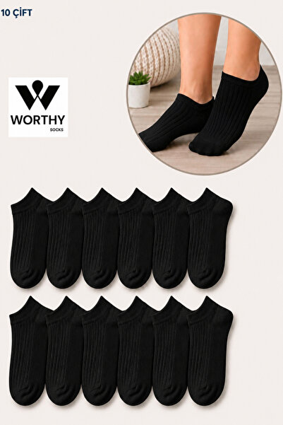 WORTHY SOCKS Pachet de 10 șosete scurte negre pentru femei, 10 perechi