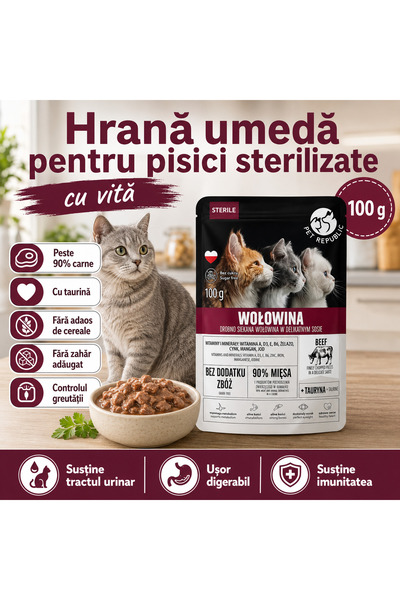 PETREPUBLI Hrana pentru pisici sterile, Pet Republic, Aroma de vita, 100 g