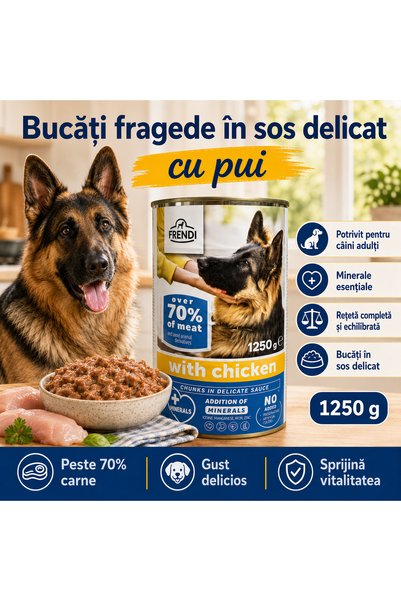 FRENDİ Hrana umeda pentru caini, cu pui, conserva 1250 g