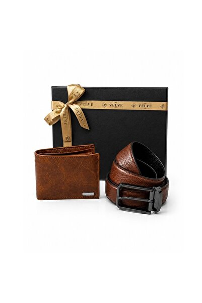 velve Essential Brown premium men's Top Bottom Set with Wallet and brown Leat...