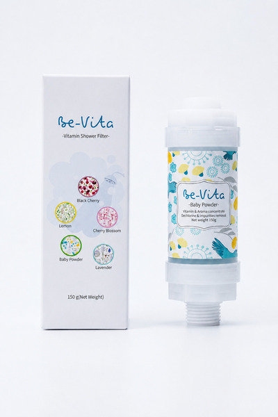 Be-Vita Baby Powder C Vitaminli Aromatik Duş Filtresi - Saç Dökülme Karşıtı, Cilt Besleyici Klor ve Kireç Arıtıcı Duş Filtresi (150gr)