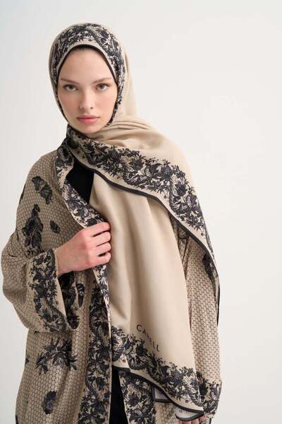 carell Floral Floş Şal Vizon