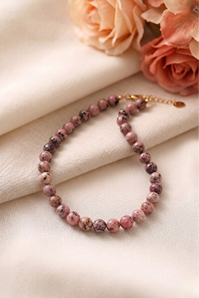 DEVİ fashion Pembe Mix 10 mm Doğal Taş Kolye 42 cm