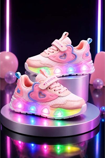 Superbaby Adidași strălucitori cu lumini - Inimi roz, Mărimea 24
