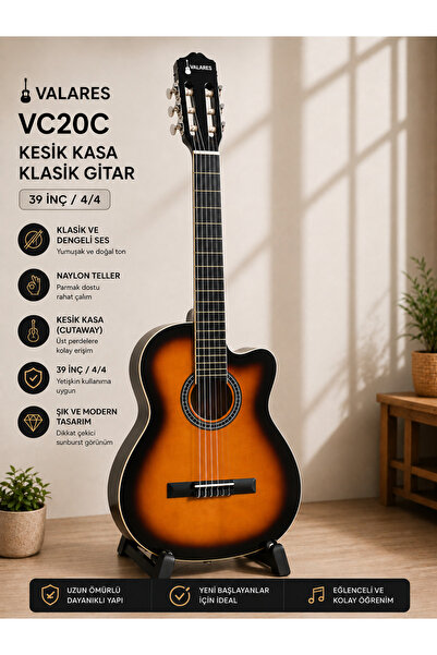valares VC20C 39 İnç Kesik Kasa Sap Ayarlı Kenar Korumalı Sunburst Klasik Git...