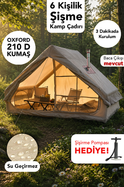 Fischer 6 Kişilik Şişme Kamp Çadırı - Su Geçirmez Kolay Kurulum Plaj Outdoor ...