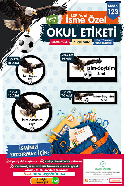 t tuğset etiket Okul Etiketi Kartal Temalı Siyah Beyaz Kalem Defter Etiketi Ö...
