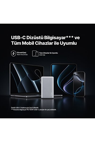 Ttec ReCharger Pro Max TFT 25.000mAh PD 100W USB-C Dahili Kablolu Taşınabilir Hızlı Şarj Aleti / Powerbank 2BB274G