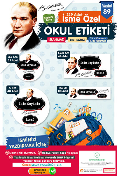 t tuğset etiket Okul Etiketi Kalem Defter Etiketi Özel İsim Yazılabilen Etike...