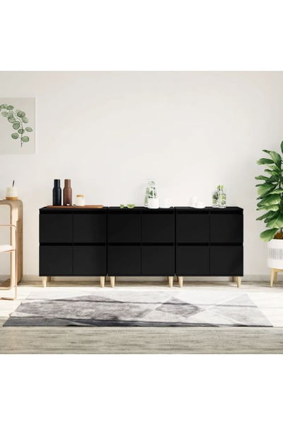 Concept Servante, 3 buc, negru, 60x35x70 cm, lemn prelucrat