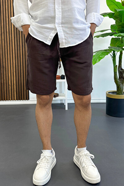 Edwox Men's Cotton Muslin Fabric Shorts Brown Edw501