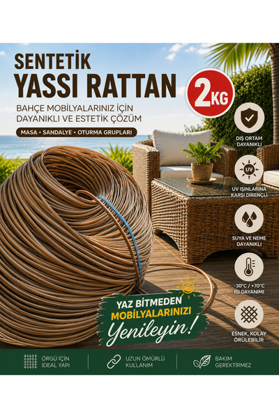Mady Aksesuar Premium Sentetik Rattan Şerit - Bahçe Mobilyası Örme ve Tamir İ...