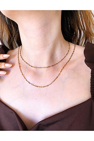 MARCİELO Accessories قلادة سلسلة مزدوجة من الفولاذ المقاوم للصدأ بمرآة سنغافو...