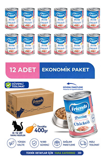 Friends Premium Tavuklu Yavru Kedi Konservesi 400 gr x 12 Adet Ekonomik Paket...
