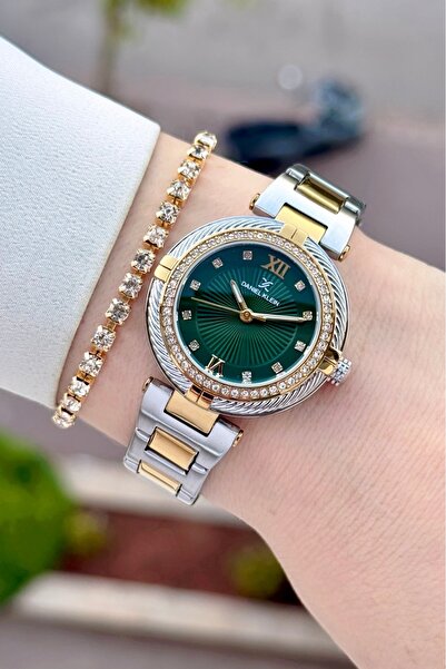 Daniel Klein Green Dial, Gold Metallic Color Strap, 2 Year Warranty, 32 mm Wo...