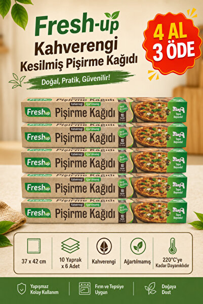 FRESHUP Fresh-up Kahverengi Kesilmiş Pişirme Kağıdı 37cmx42cm 10 Yaprak x 6 Adet