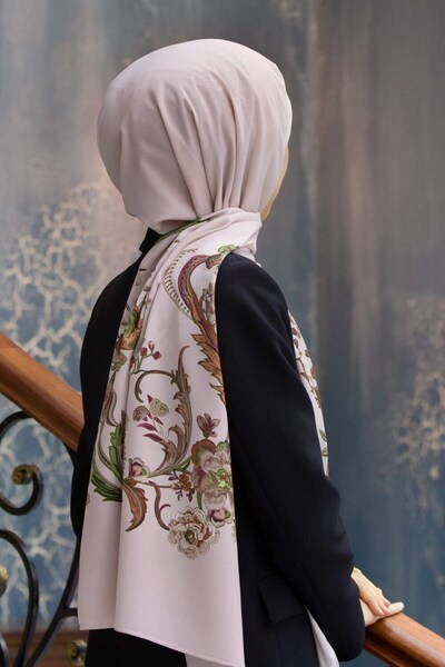 Vissona KREP NAKIŞ ÇİÇEK DESENLİ BEJ RENKLİ 75X195 KIRIŞMAZ ŞAL