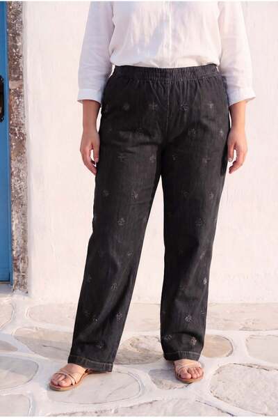 RMG Stone Detailed Plus Size Wide Leg Trousers Black