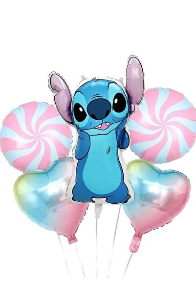 parti show Stitch Spiral Şeker Doğum Günü Folyo Balon Seti 5'li
